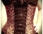 Steampunk Copper Gold and Brown Brocade Underbust Corset - custom size - Sarlume
