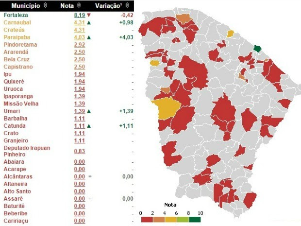 Maior parte das cidades do Ceará tem nota baixa ou zero em transparência (Foto: CGU/Reprodução)