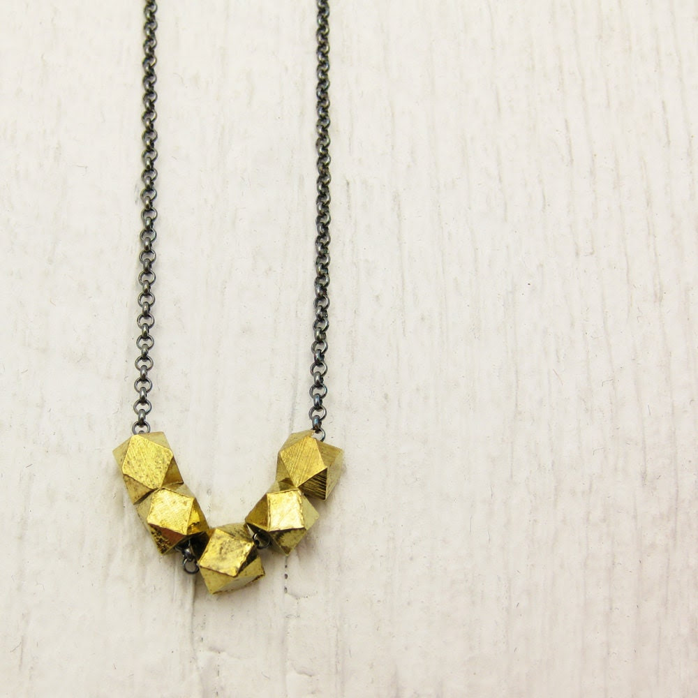 Gold Geometric Nuggets Necklace / Oxidized Sterling Silver and Brass Necklace / Simple Everyday Necklace / Blackened Silver / Metallic - byjodi Gold Geometric Nuggets Necklace / Oxidized Sterling Silver and Brass Necklace / Simple Everyday Necklace / Blackened Silver / Metallic - byjodi