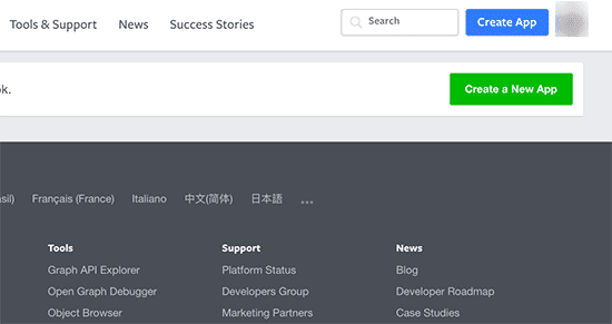 Creating a new Facebook app Creating a new Facebook app