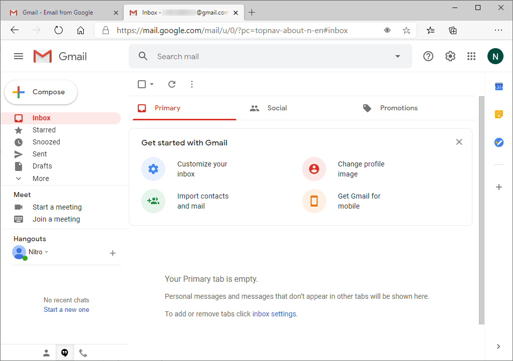 Halaman awal Gmail di PC