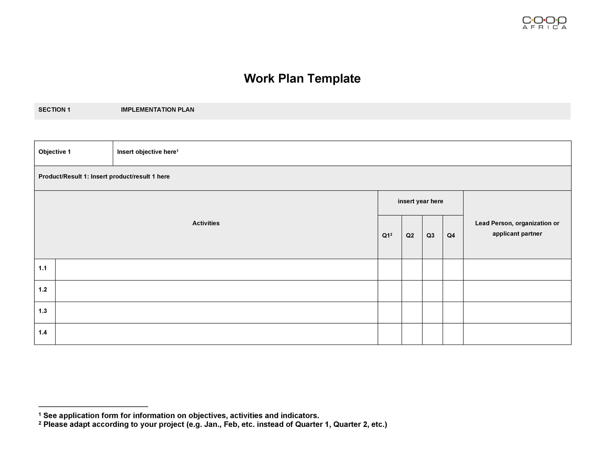 Work Plan Template Free Download