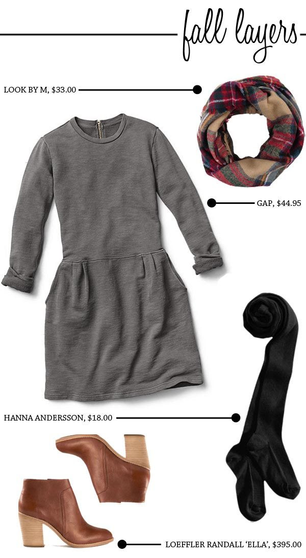 Perfect Fall Layers with the GAP sweatshirt dress, plaid scarf, tights and booties.