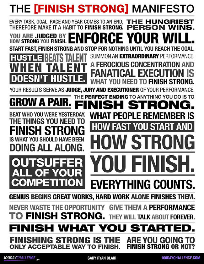 Finish Strong Manifesto - 100 Day Challenge