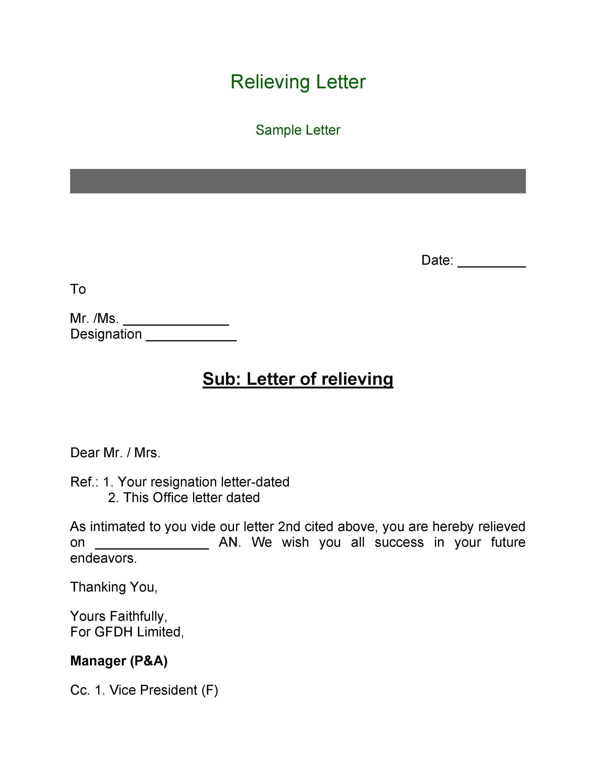 Relieving Letter Format Word Free Download Sample Resignation Letter