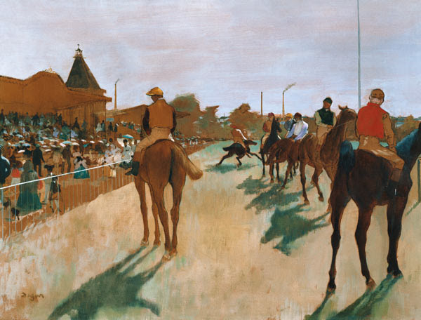 Edgar Degas - Racehorses in front of the platforms