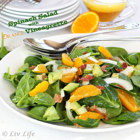Spinach Salad Dressed with Orange Vinaigrette