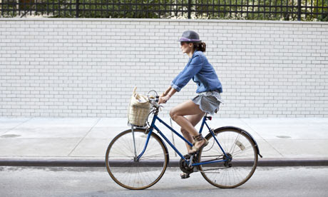 Woman cycling in New York