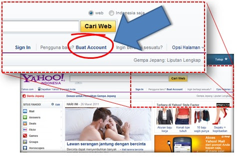 cara membuat email di yahoo.com:Memulai proses pendaftaran email yahoo