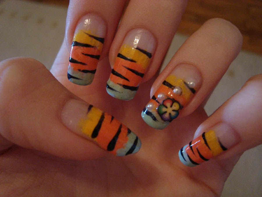 Colorful zebra nail art by DancingGinger