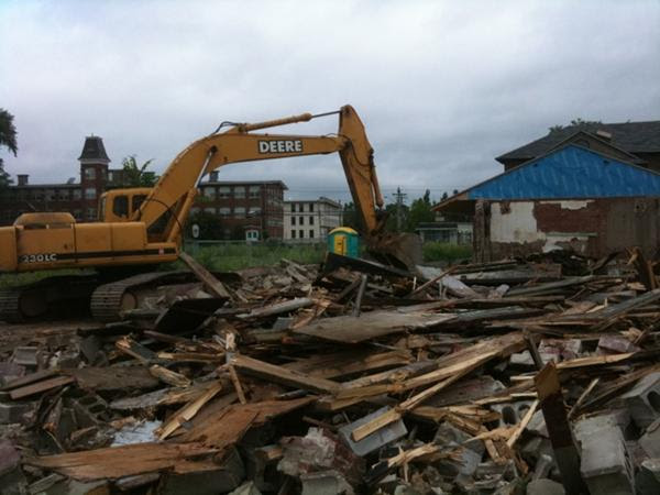 Fredericton train station baggage shed removal. By Tim Scammell