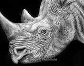 Black Rhinoceros Ink Drawing. Signed by Artist - TimJeffsArt