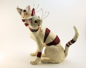 Fairy Cat Sculpture Polymer Clay Red and White - DragonStarArt