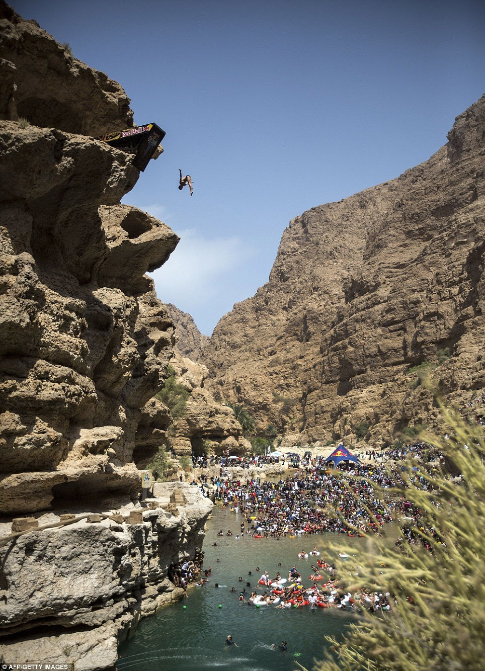 Look out below! Gary Hunt of Great Britain spins through the air as he launches himself off the diving platform