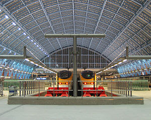 Eurostar trains in the renovated St Pancras St...