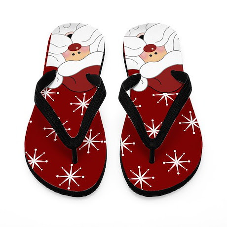 Santa Claus Christmas Holiday Flip Flops (Red)