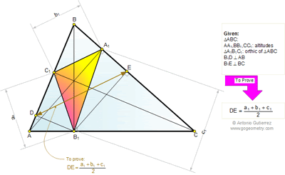 Problema de Geometría 735 (ESL): Triangulo, Alturas, Órtico, Perpendiculares, Semiperímetro, Ortocentro.