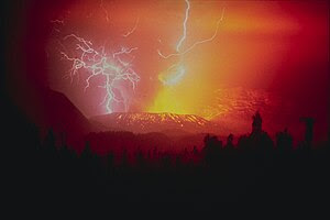 Lightning strikes during the eruption of the G...