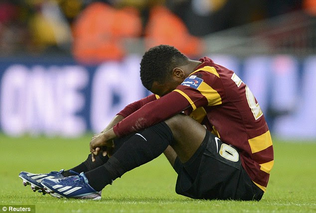 Gutted: Bradford City's Zavon Hines looking deflated after the resounding defeat
