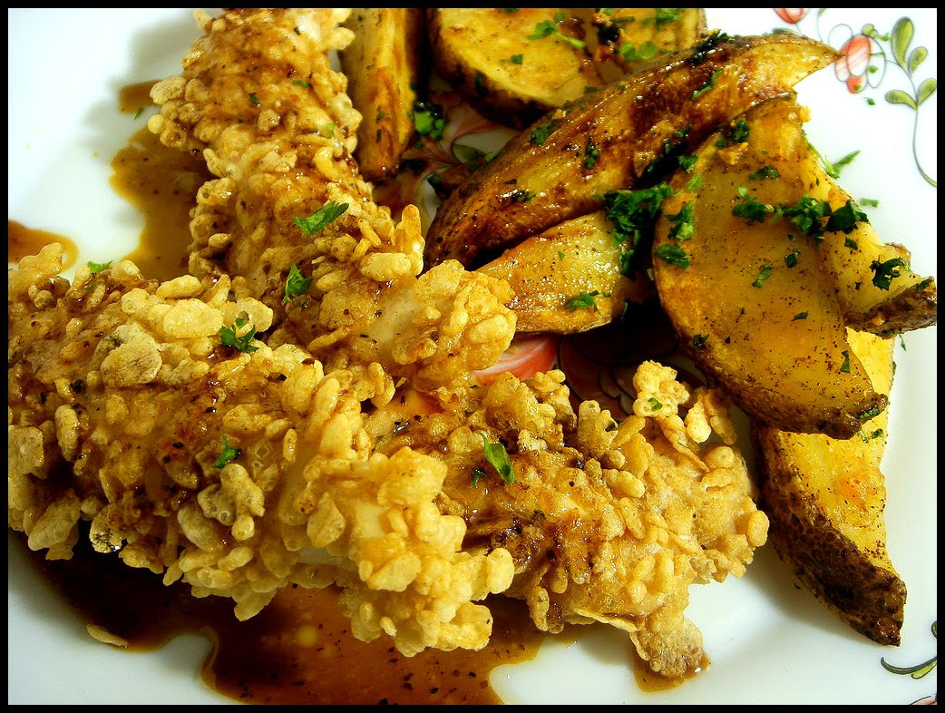 Baked Chicken Fingers with Chili-Garlic Potatoes