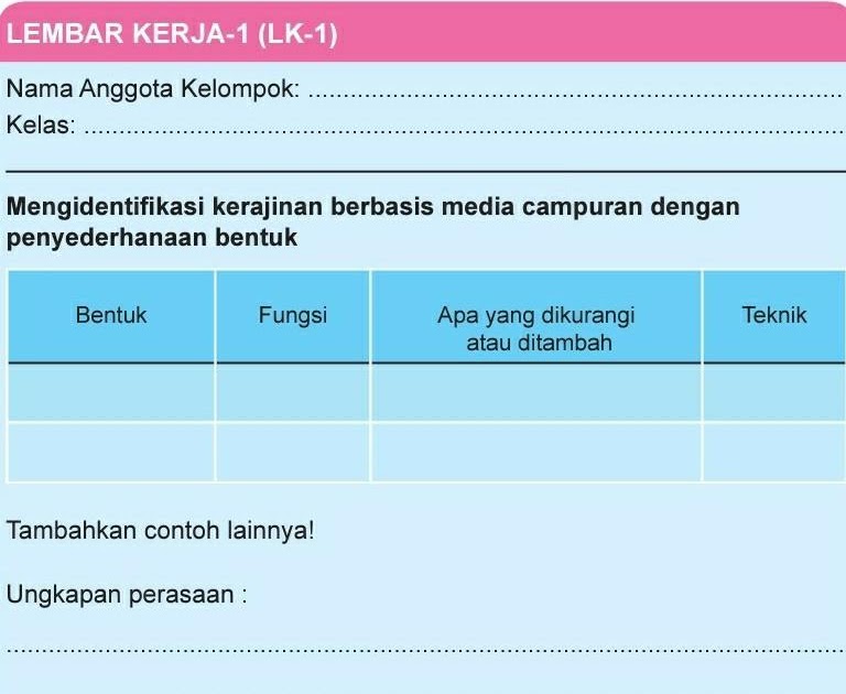 Jawaban Lk 1 Prakarya Kelas 9 Semester 2 Kurikulum 2013 Menjawab Soal