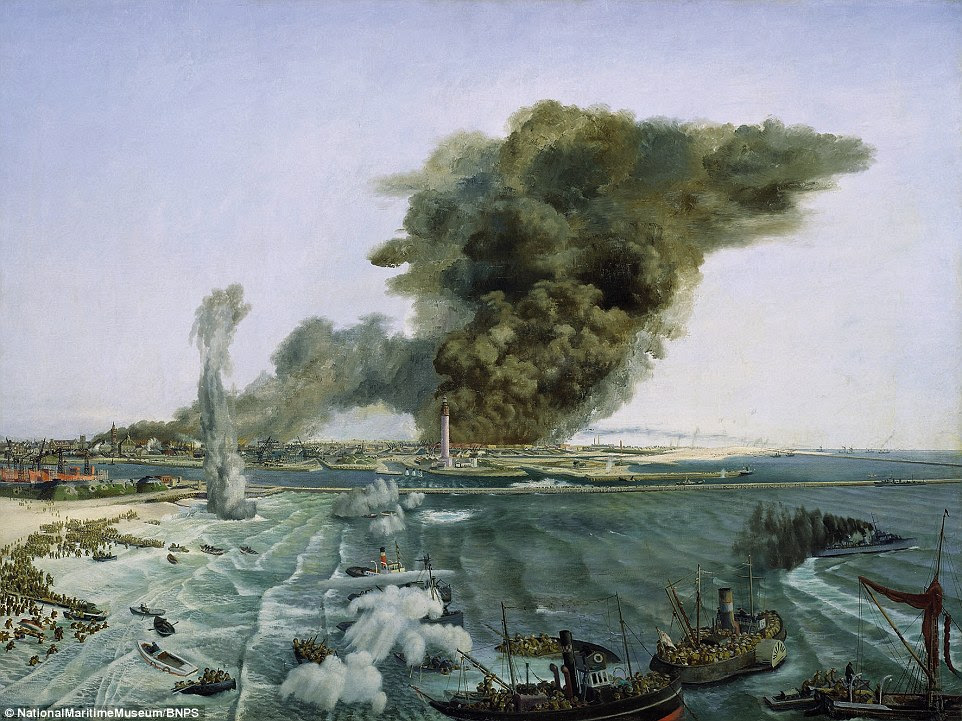 'Withdrawal from Dunkirk’: An oil painting from June 1940 when 366,162 men were evacuated to England under difficult conditions