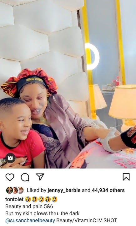 Tonto Dikeh Taking Beauty Shots, Having Fun With Her Son (Photos, Video) 