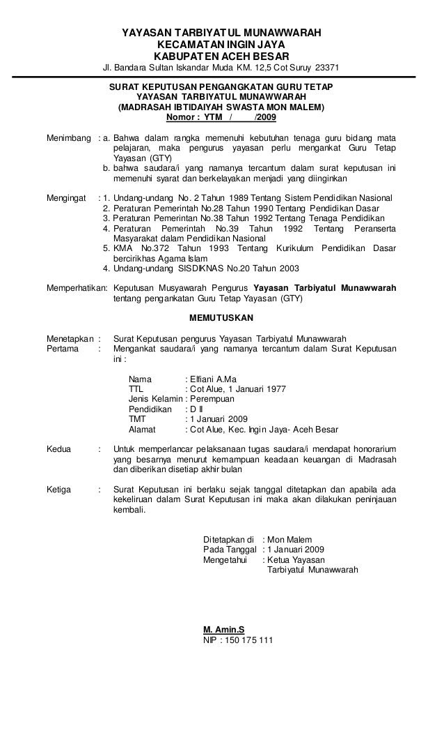 Contoh Surat Pernyataan Guru Tetap Yayasan Contoh Surat