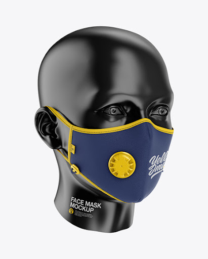 Download Anti Pollution Face Mask With Exhalation Valve Front Half Side View Psd Yellowimages Mockups