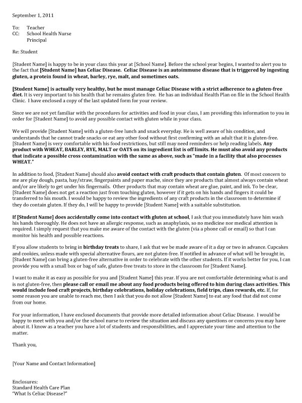 Dietary Restrictions Email Sample