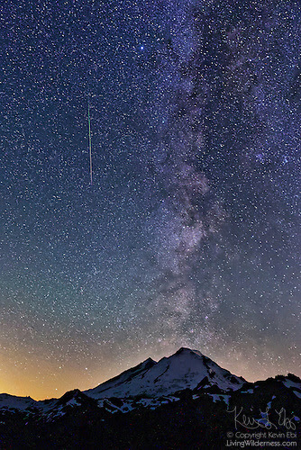 Mount Baker, Perseid Meteor and Milky Way, North Cascades, Washington