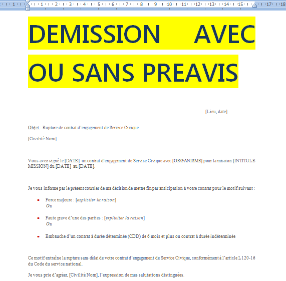 lettre de démission cdi intérimaire