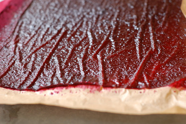 Cherry fruit leather out of the oven by Eve Fox, Garden of Eating blog, copyright 2012