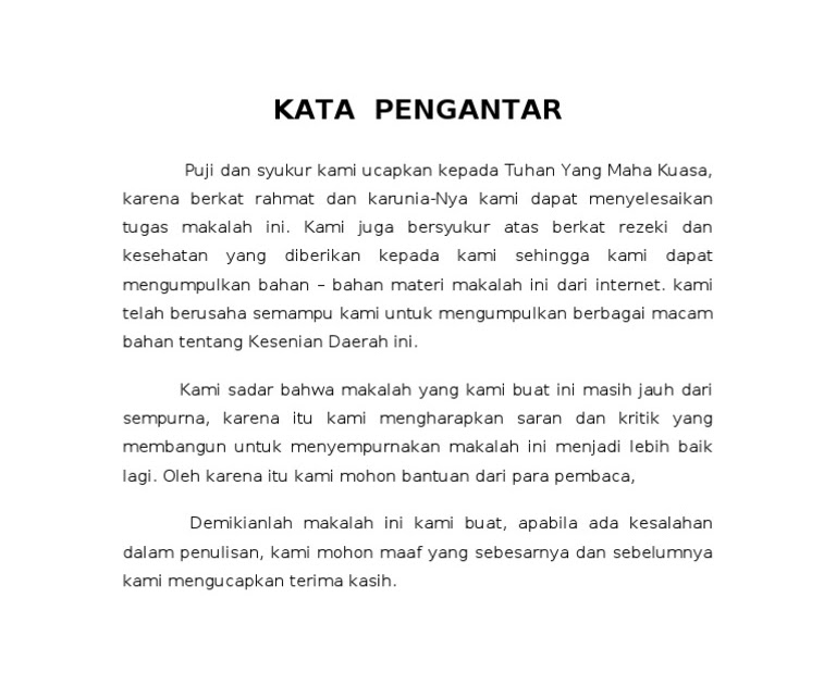 Contoh Kata Pengantar Yang Baik Unutk Makalah Seni Budaya Guru Galeri