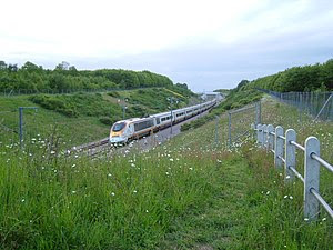 A Eurostar train passing Strood, on approach t...