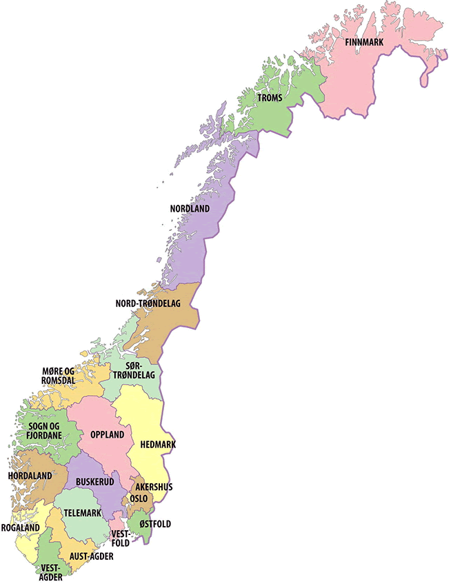 Skatt utleie: Norgeskart fylker og byer
