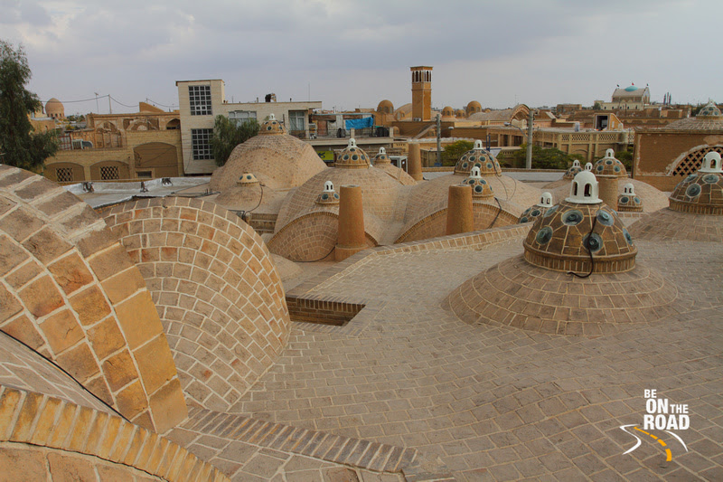 Eyecatching aerial view of Kashan's rooftops with domes and wind towers