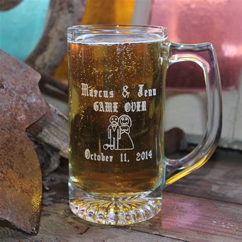 Personalized 13 oz Game Over Wedding Glass Beer Mug Personalized 13 oz Game Over Wedding Glass Beer Mug
