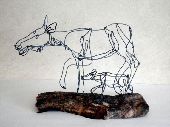 Moose and Calf Wire Sculpture