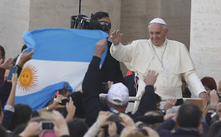 Pope Francis arrives for the general audience (CNS)
