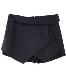 Black Asymmetrical Geometric Pockets Shorts