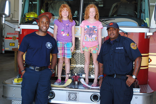 The girls with members of Fire Station 37 crew