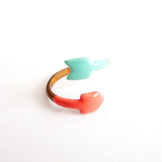 http://www.pinterest.com/pin/88031367687972372/ Arrow Ring in Mint and Coral. $18.00. https://www.etsy.com/listing/117797078/arrow-ring-in-mint-and-coral-adjustable