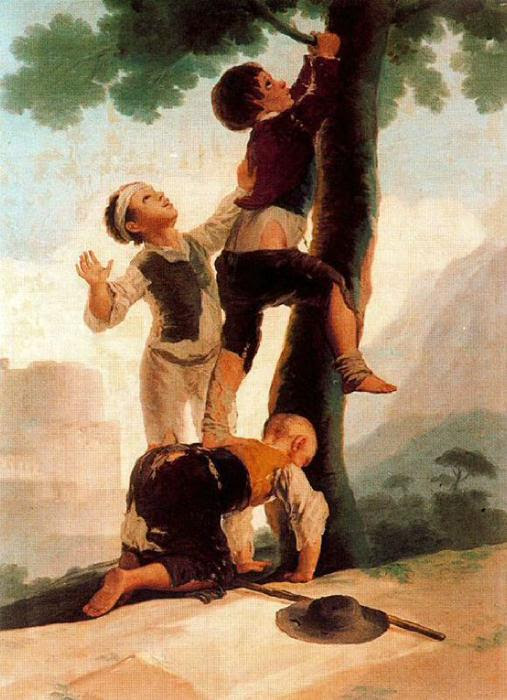 Meninos subindo em uma árvore, óleo por Francisco De Goya (1746-1828, Spain)