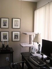Badly lit pic of my burlap wall, right side of the alcove.