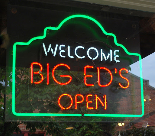 Neon sign in the window of Big Ed's