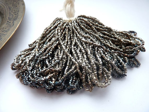 Full hank hematite color cut glass seed beads