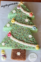 Christmas Tree Cake with chocolate ornaments
