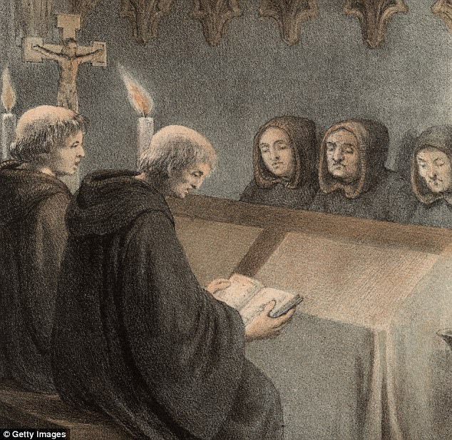 Circa 1500, A group of Benedictine monks at study.  Dr Kelly's study brings together a range of materials, including books, monastery records and letters, to build up a picture of Benedictine life from 1553 to 1800, and how they were plugged into both national and international events
