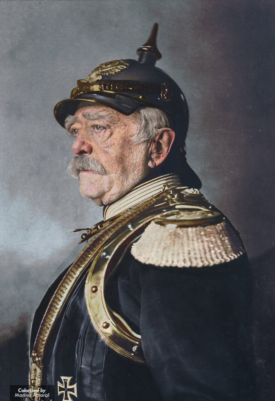 Iron Chancellor: Under Otto Von Bismarck, pictured here in 1871, Germany became a modern, unified nation. His grand gold attire is brought to life in this colourised photo 
